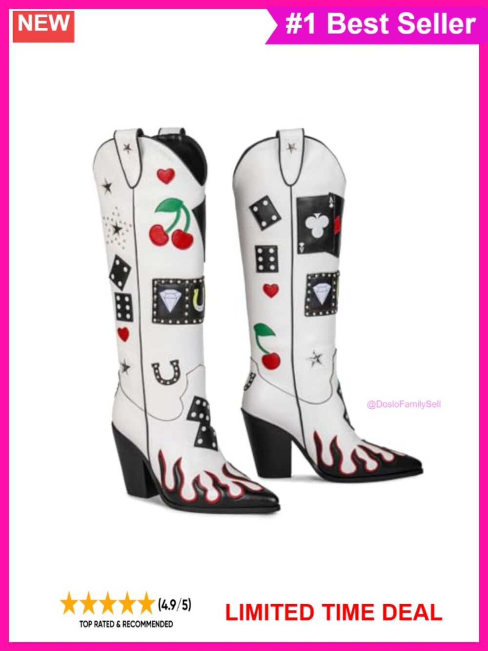 Knee-High Faux Leather Western Cowboy Boots Pointed Toe Chunky Heel